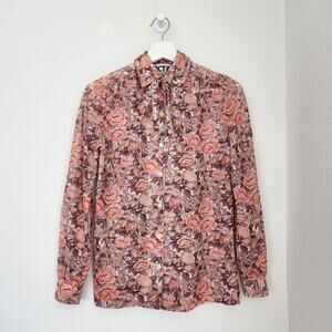 Vintage 70s Fall Floral Long Sleeve Button Down Blouse Neck Tie Act III S